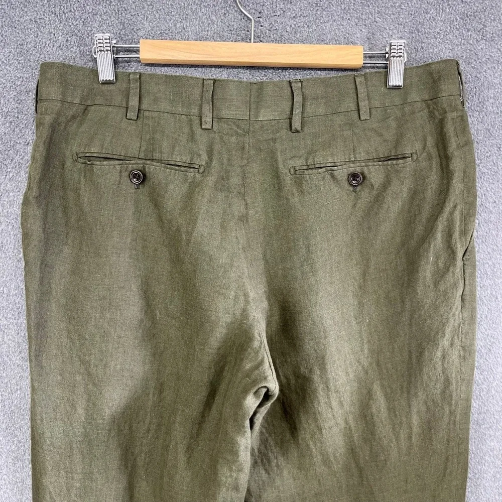 Charles Tyrwhitt Slim Fit Linen Dress Pants Khaki Green Men 38W 32L (35in X 27in